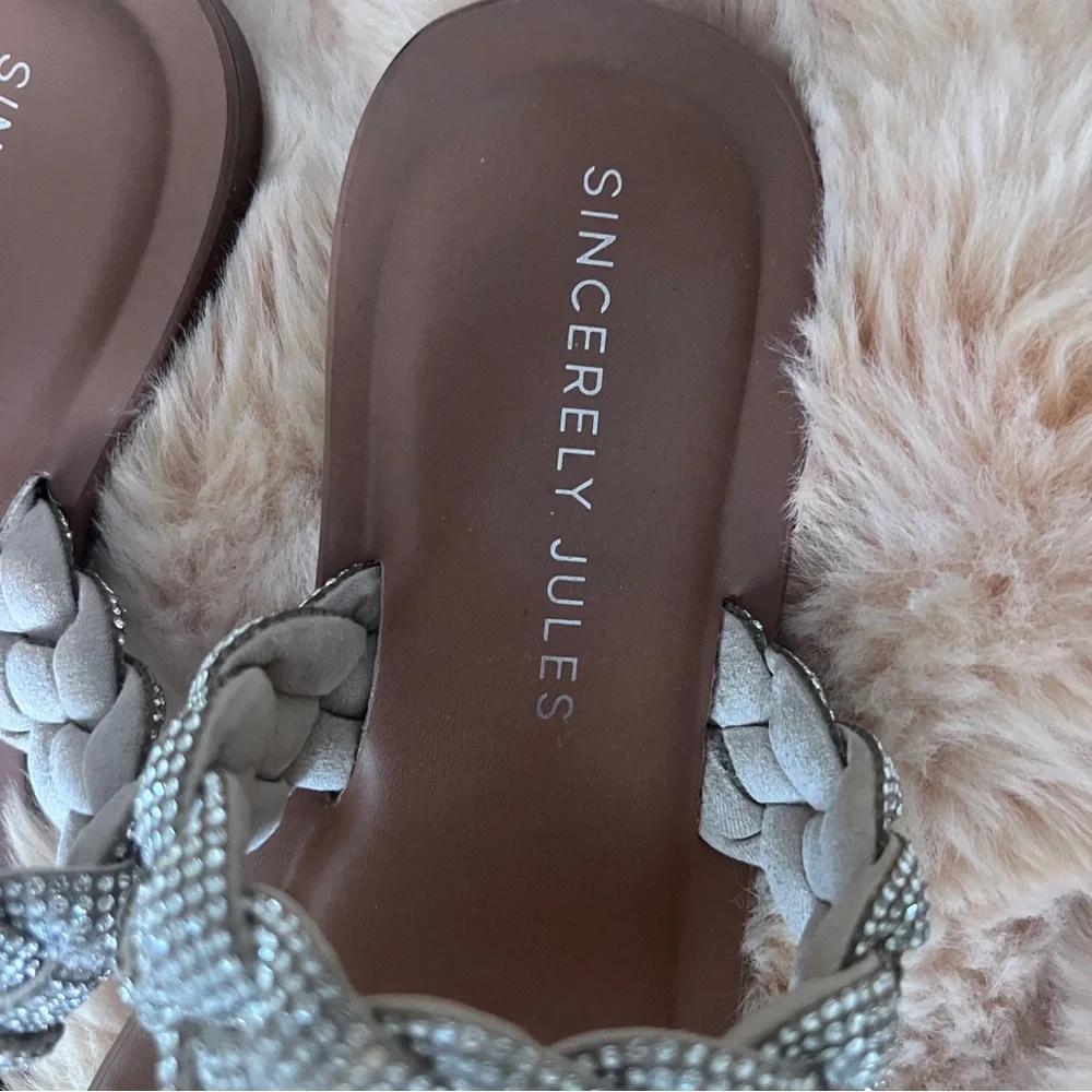 Sincerely Jules Braided Sandals - Sparkly silver rhinestone and Brown